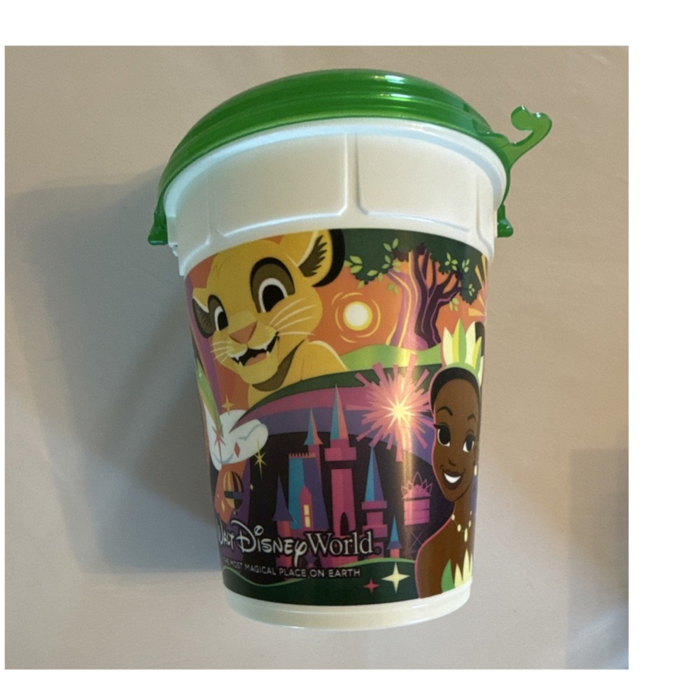 Walt Disney World Popcorn Bucket Mickey Tiana Moana Simba Whirley Green Lid
